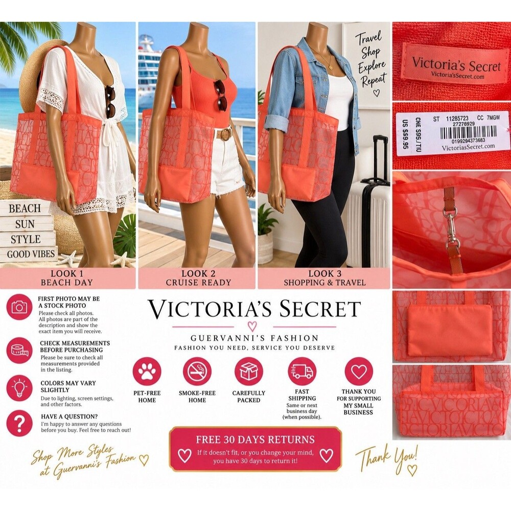 Victoria's Secret Orange Logo Large Lightweight Tote Bag Beach Travel Shop NWT